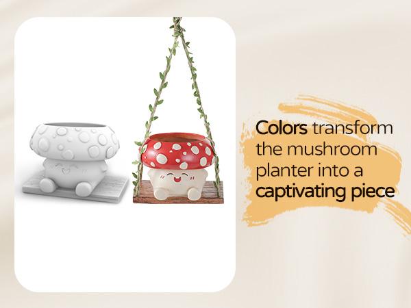 Mushroom Smiley Face Hanging Planter Pot with Drainage, Gardening Plant Gifts for Women Mother Plant Lovers - 3.9inch Opening