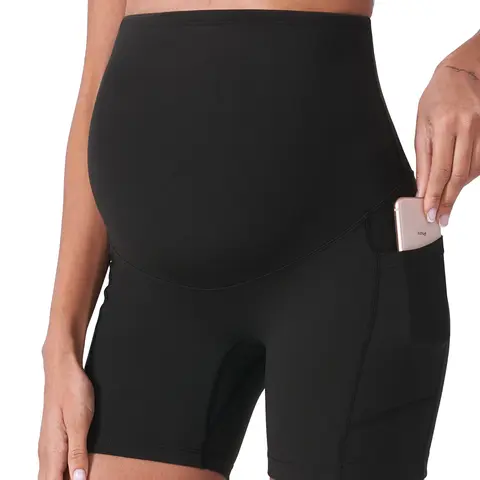 POSHDIVAH Women's Over Belly Maternity Biker Shorts - 5" Opaque Leggings with Elastic Band, Locking Edge, 4-Way Stretch, Bump-Space, Maternity Wear for Workouts, Yoga, Pregnancy Must Haves