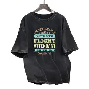 Casual 100% Cotton Flight Attendant Tee – Fun Washed Unisex Short Sleeve T-Shirt