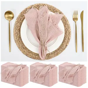 MTREO 24 30 36 60 72 Pack Napkins Cotton Linen Napkins 16 x 16 Inch Cloth Napkins Handmade with Fringe Soft Napkins Cloth Washable Rustic Dinner Napkins Cloth for Wedding Party Dinner Table