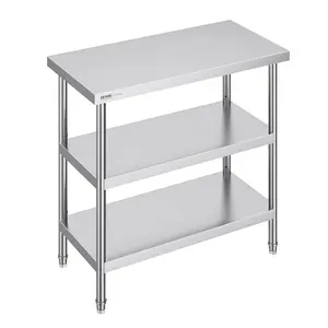 【Summervibes】VEVOR Stainless Steel Food Prep Table, 18 x 36 x 34 Inch Commercial Kitchen Worktable, with 2 Adjustable Undershelf, Heavy Duty Prep Table Metal Work Table for BBQ, Kitchen, Home, and Garage