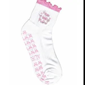 Aure.co Pilates Princess Grip Socks for Women, Pink Non-Slip Ankle Length with Ruffles, Barre and Reformer Workout Accessories
