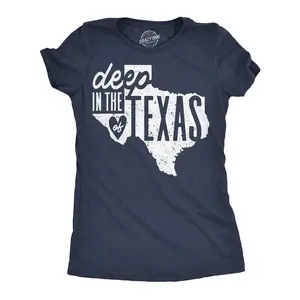 Womens Funny T Shirts Deep In The Heart Of Texas Sarcastic Southern Tee For Ladies Funny Womens T Shirts Cute Vintage Fashion Casual Ladies T-Shirt Gift Women's Novelty Tees Navy -