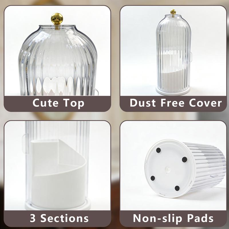 Dustproof Toothbrush Holders with Cover,Storage Bucket Organizers with Transparent Door Lid,360° Rotating Clearance Makeup Organizer for Vanity Bathroom Desktop Countertop Storage,Spinning Makeup Brush Holder Boxes,White&Grey,Multi-functional Storage