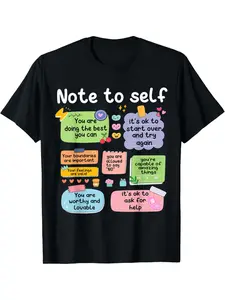 Note to Self Motivational T-Shirt for Adults – Soft 100% Cotton, Breathable Short Sleeve Tee with Inspirational Quotes, Comfortable Gift for Daily Wear, Travel & Fitness, Sizes S-XXXL, Black