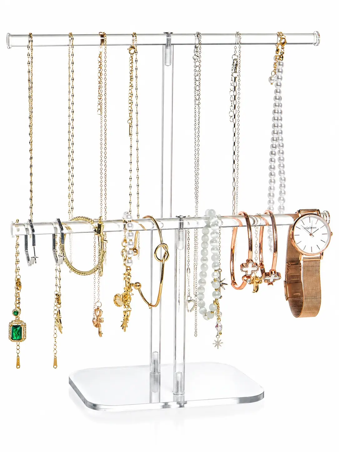 Premium Jewelry Stand, Earring Holder, Necklace Holder Stand, Clear Acrylic Large Storage Jewelry Organizer Stand & Bracelet/Bangles Stand, 48 Earring Holes Display Stands