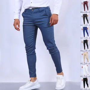 Men's Slim-Fit Button-Down Trousers, Solid Color, Fashionable Office Versatile Long Pencil Pants