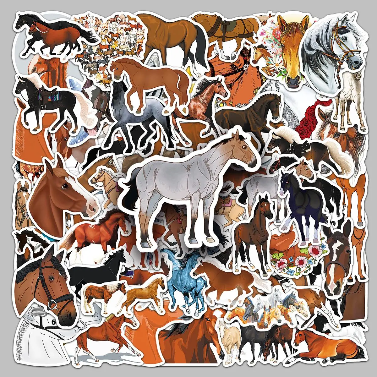 Horse Pattern Sticker, 100pcs/set Creative Animal Pattern Decorative Sticker, DIY Decals for Water Bottle, Laptop, Phone Case, Scrapbooking, Journal Making, Screen Protector
