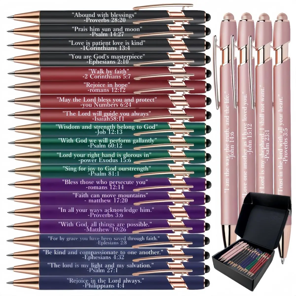 Bible Verse Ballpoint Pen, 24pcs/box, Inspirational Ballpoint Pen, Motivational Pen, Smooth Writing Pen, Colorful Precision Pens, Writing Pen for Office School Student, Ballpen Set, Ballpoint Pen Kit, Office Stationery Supplies