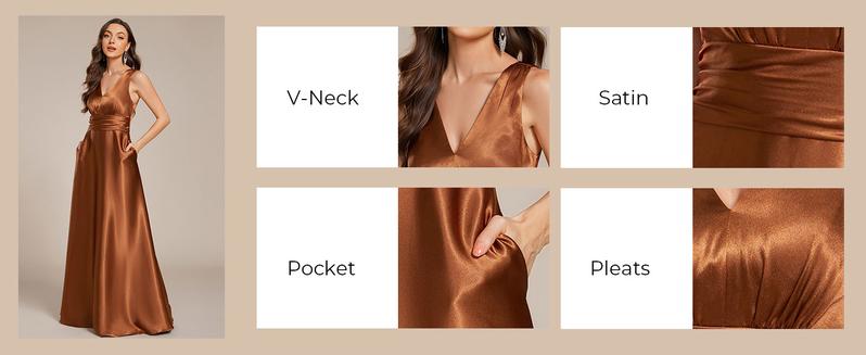 Ever-Pretty 2026 Valentine dress  Evening  dress V-neck Empire Waist Satin Maxi Bridesmaid Dress with Pockets 02326 Comfort,party dress,Valentine dress Spring  Evening dres