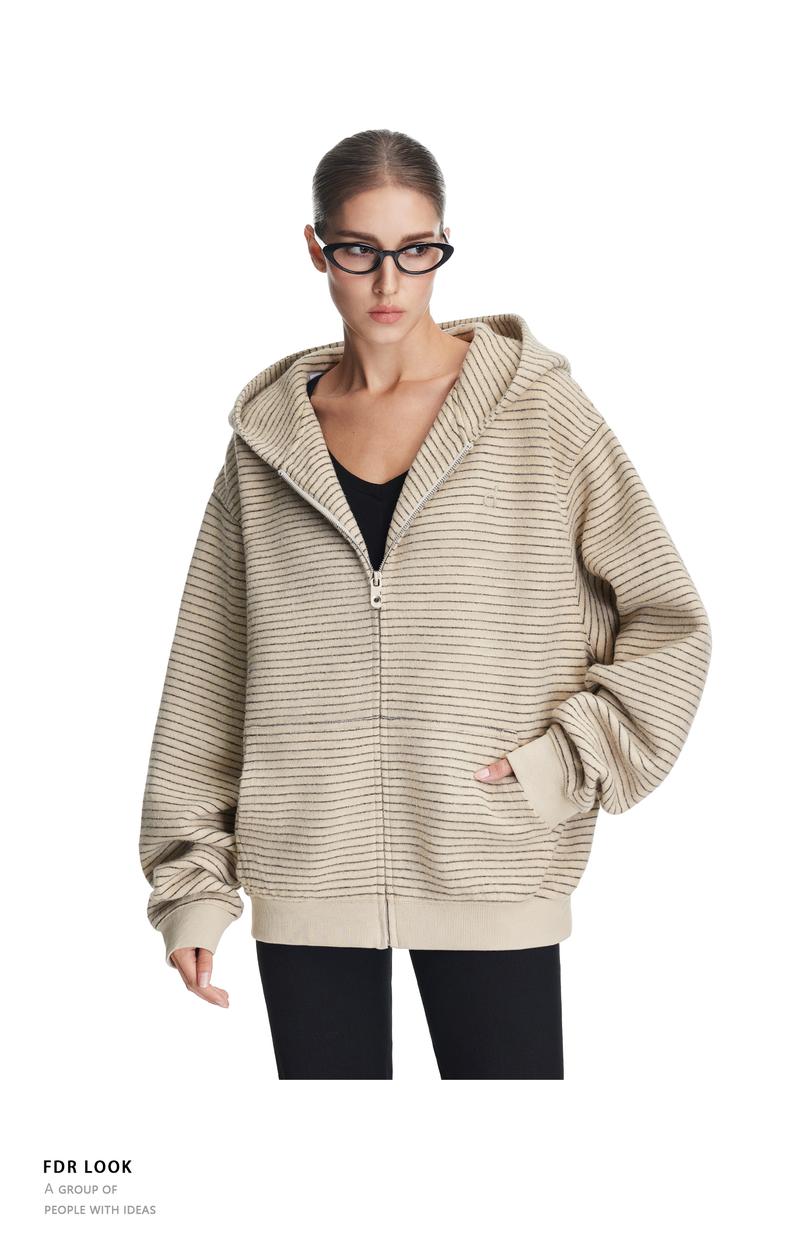 FDR Cozy Striped Fuzzy Hoodie with Faux Fur Collar Zip-up Oversized / Slim Sweater Oversized Fit Long Sleeve Fall / Winter Casual Womenswear Coats Outerwear Tops Jackets Sweatshirt #valentinesday #tiktokshopjumpstartsale #valentinesdaygift