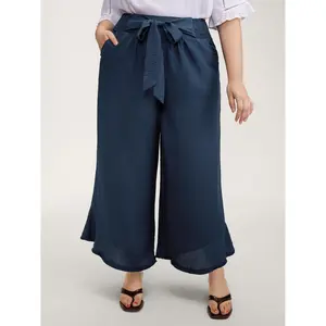【Wide Leg】BLOOMCHIC Plus Size Waist-Tie Knotted Ruffled Wide-Leg Pants [M-6X] 2026 Summer Vibes Swimweek