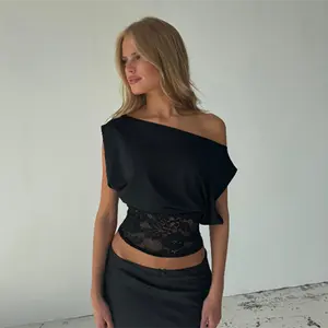 YL25506PFO-Women's Lace Patchwork Off-Shoulder Top - Romantic Sleeveless Bodycon Vest | Flattering Cottagecore Aesthetic for Summer Festivals & Girls' Night Out summervibes