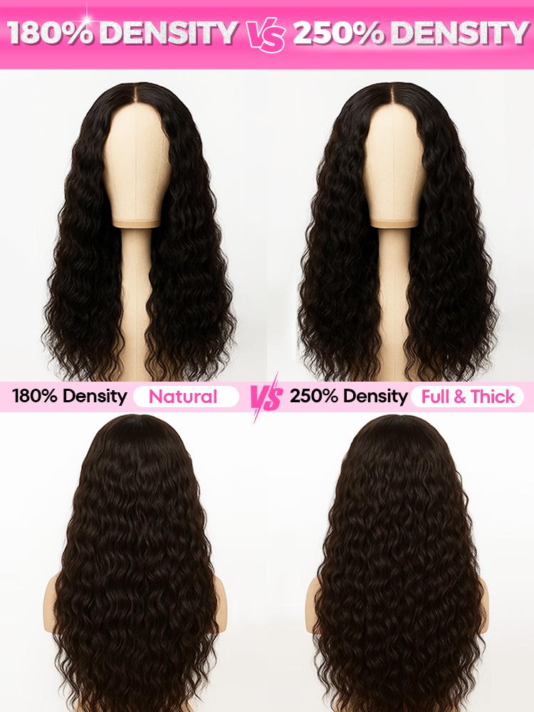 CurlyMe 250% Density Water Wave Wear Go Half Wig Invisible Hairline Seamless Flip Over 3 IN 1 Glueless Human Hair Wigs With Drawstring Pre-plucked Curly Hair Half Wig Ready to Wear