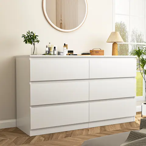 6-Drawer Minimalist Sturdy Bedroom Dresser - Furniture, Closet Storage Cabinet with Anti-Tip Kit, Smooth-Sliding Drawers for Bedroom, Water-Resistant MDF Build, Durable Assembly-Required Large Room Storage Solution