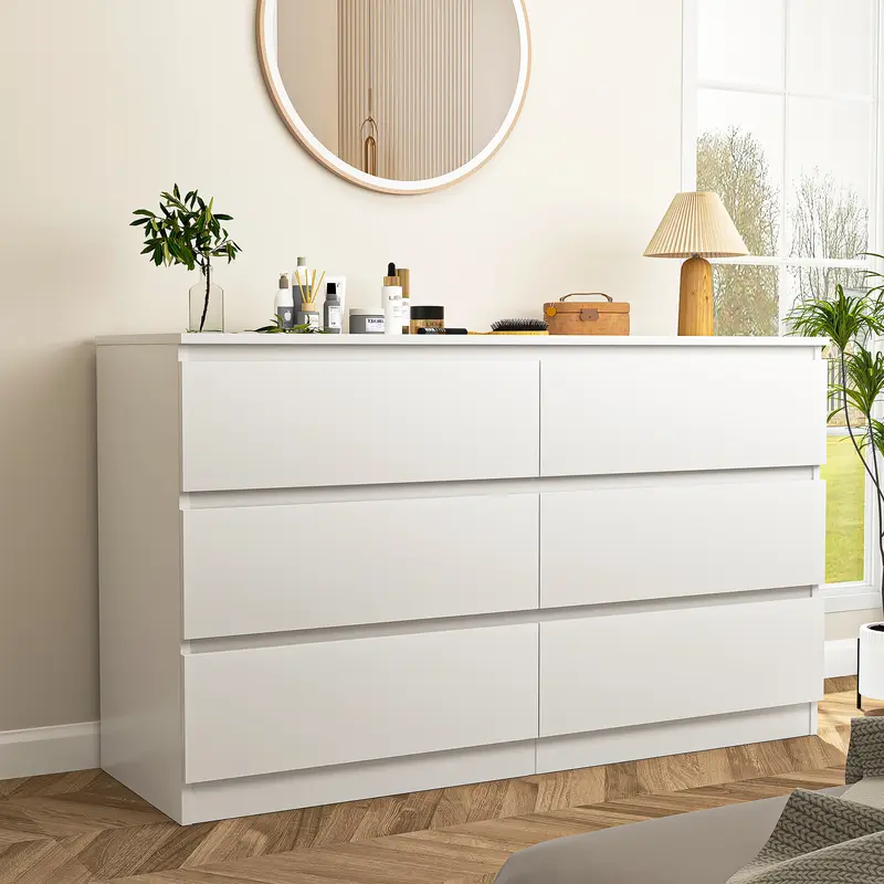 6-Drawer Minimalist Sturdy Bedroom Dresser - Furniture, Closet Storage Cabinet with Anti-Tip Kit, Smooth-Sliding Drawers for Bedroom, Water-Resistant MDF Build, Durable Assembly-Required Large Room Storage Solution