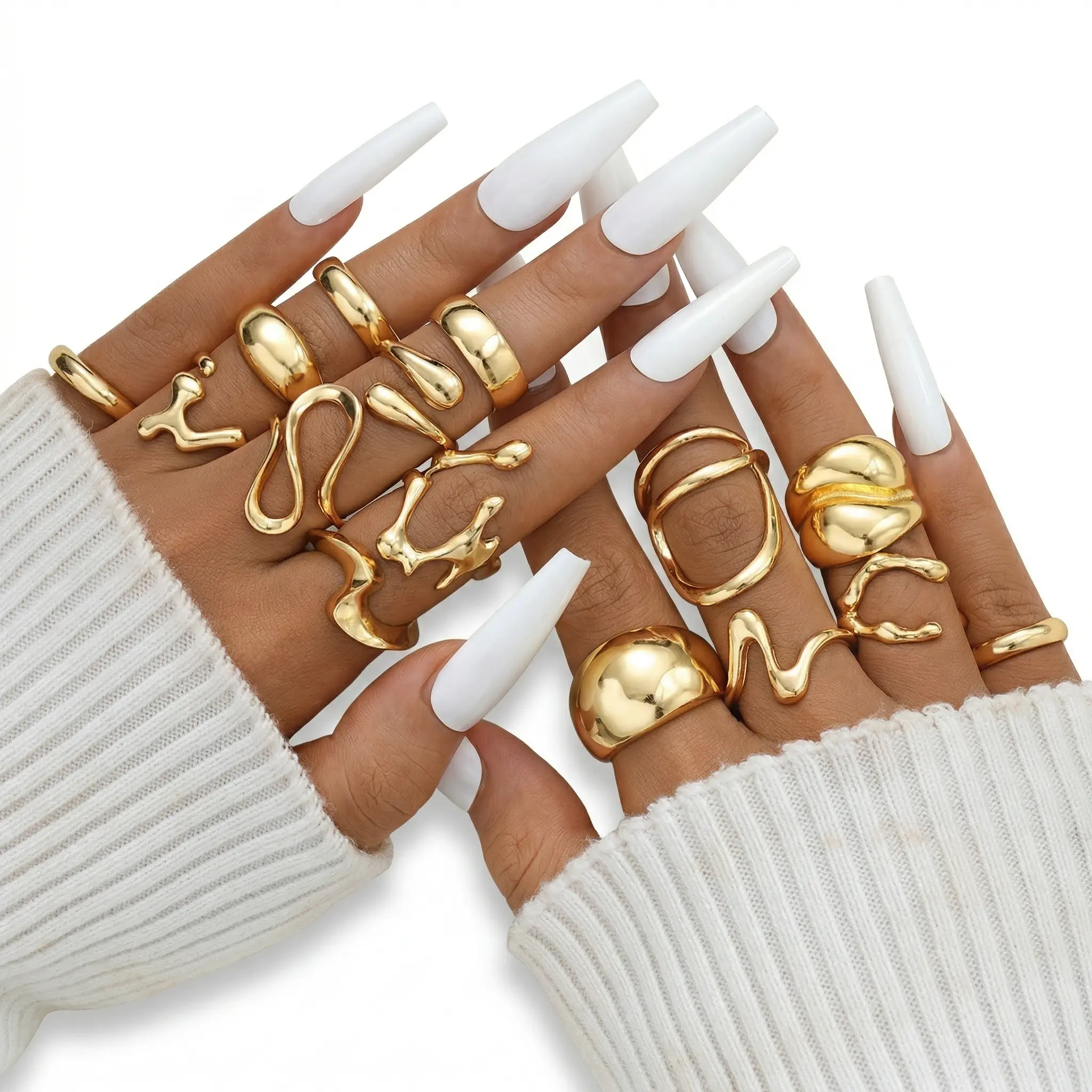15-Piece Gold Plated Rings Set for Women, Chunky Vintage Statement Jewelry, Adjustable Stackable Multi Ring Knuckle Bands, Stackable Rings Set, Statement Multi Ring