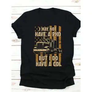 Men’s Truck Driver Graphic T Shirt with Funny CDL Pride Slogan, Soft Cotton Casual Tee Featuring Semi Truck and American Flag Design for Daily Wear, Workdays, Off-Duty Trucker Lifestyle