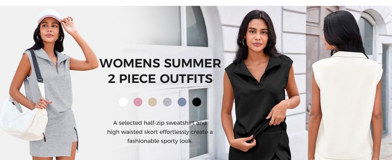 [HOT] Fisoew Womens 2 Piece Skirt Sets Summer Sleeveless Half Zip Sweatshirt Athletic Skorts Tennis Outfits Casual Sweatsuits #Springtok #ValentinesDay