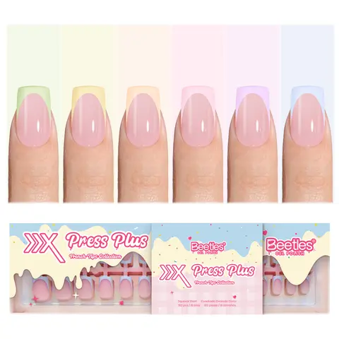 Beetles French Tip Kit - 192 Pieces Colorful Soft Gel False Nails (6 Pink, Blue, Green Shades) for Women's Manicure Nail Art, DIY Projects
