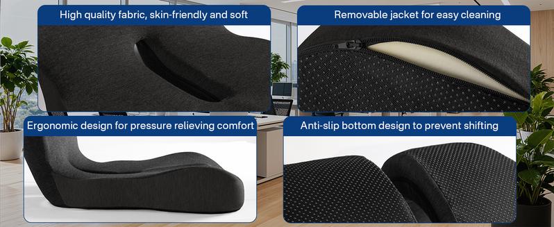Sonoro kate home Ergonomic Memory Foam Seat Cushion with Lumbar Support for Office Chair Buttocks Cushion Tailbone Lower Back Pain Relief L Shaped Coccyx Seat Pad for Home Office Car Gaming Chair Long Sitting Comfort Upgrade