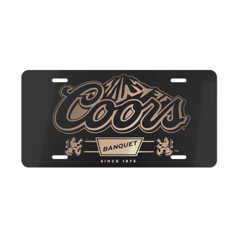 Vintage Coors Banquet Black License Plate, Retro Metal Vanity Car Tag 12x6 Inch with 4 Holes, Fun Truck Plate Gift for Beer Lovers