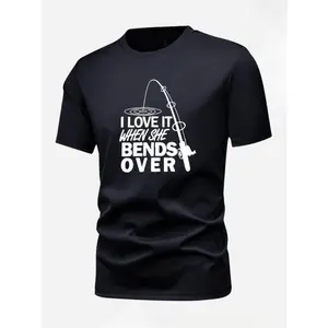 Men's Fishing Graphic T-shirt, Casual Summer Streetwear Tee, Short Sleeve Outdoor Top for Daily Wear