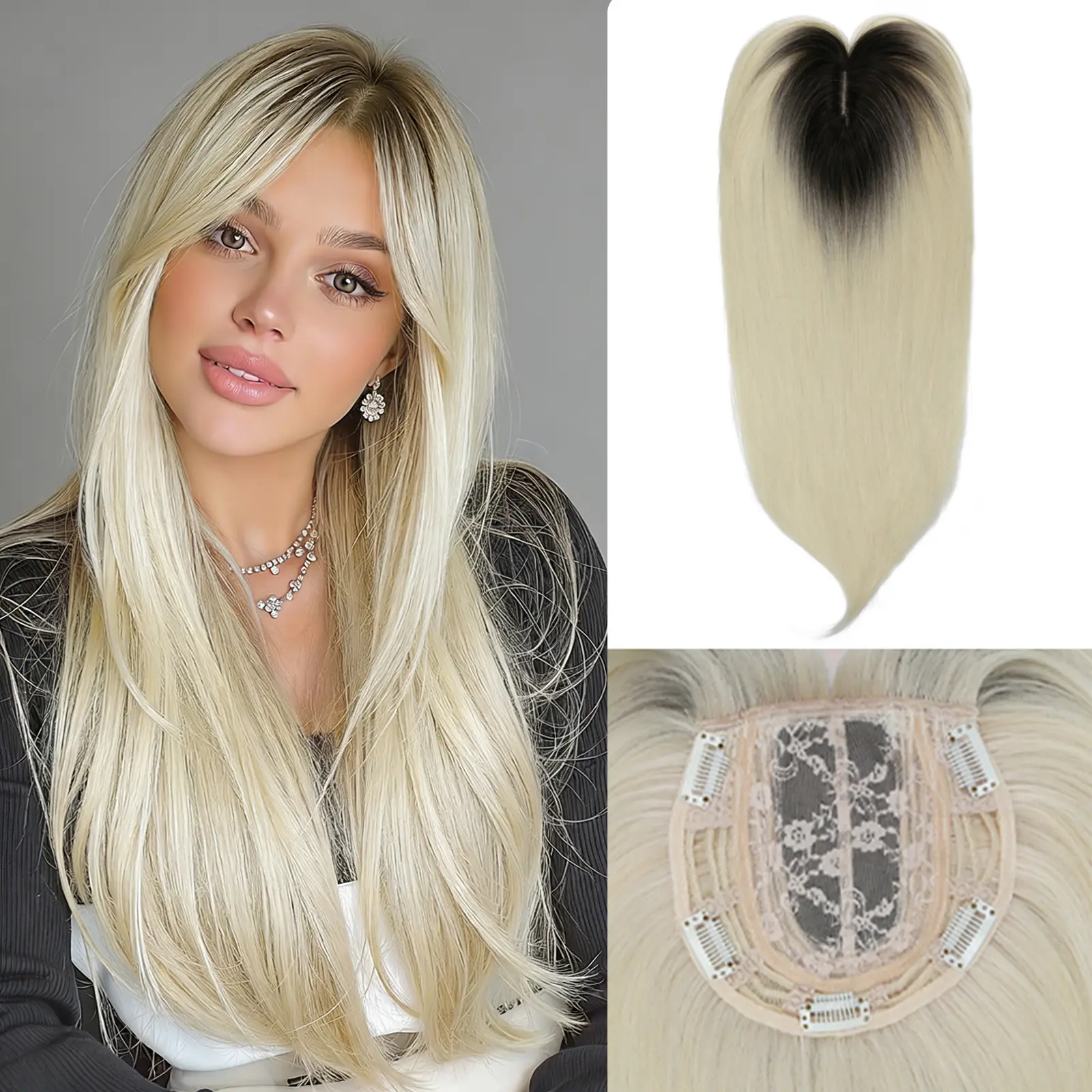 18inch Hair Topper Clip for Women with Thinning Hair Easy to Wear Fluffy Toppers Synthetic Soft Hairpieces Invisible Hairline Premium Synthetic Hair for Women #Tiktokshopsummersale