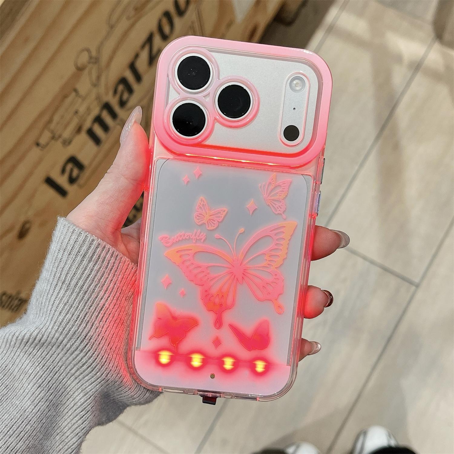 Cute Clear LED Flash Butterfly Pattern Phone Case for iPhone 17 Pro Max/17 Air 17 16 Pro 15 plus 14 13,Soft TPU Full Camera Lens Shockproof Protective Phone Cover