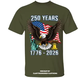 American Eagle Independence Day 250 Years 1776 2026 T-Shirt White Patriotic Flag, Patriotic American Flag, Memorial Day Tees, 4th of July Gifts Casual Daily Wear Tee For Men & Women, Apparel Made In The USA