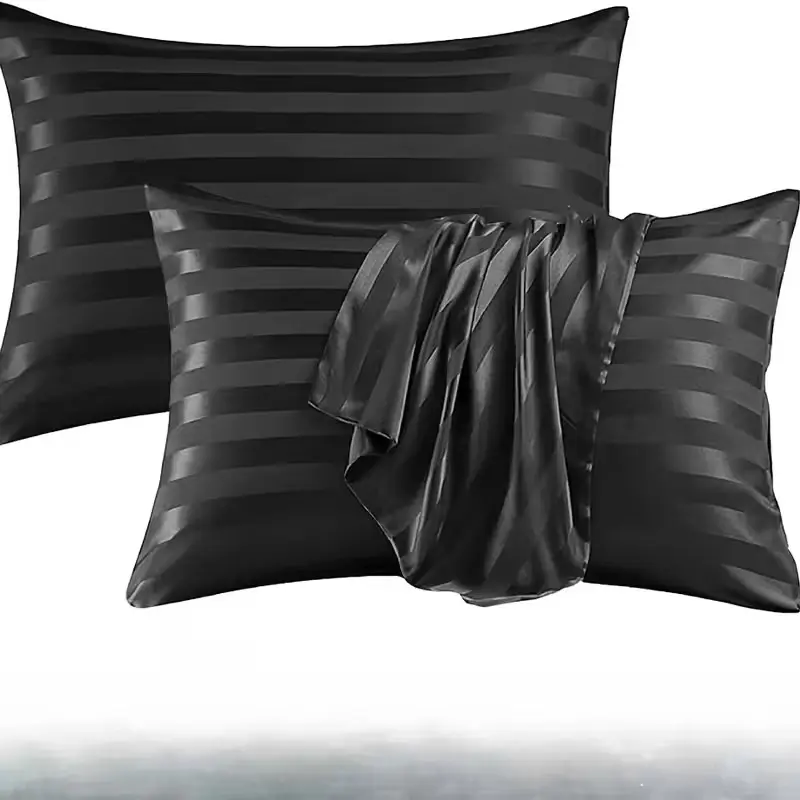 2-Piece Satin Silk Striped Pillow Covers - Wrinkle-Resistant, Durable, Anti-Allergic, Breathable, Cooling, Soft - For Hair And Skin, Bedroom Decor Upgrade With Sophisticated Hotel-Like Aesthetic