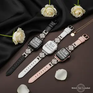 New Sparkly Four-Leaf Clover Leather Band for Apple Watch 38/39/41 & 42/44/45/46/49 mm, Rhinestone Fashion Strap with Elegant Finish (Band Only)
