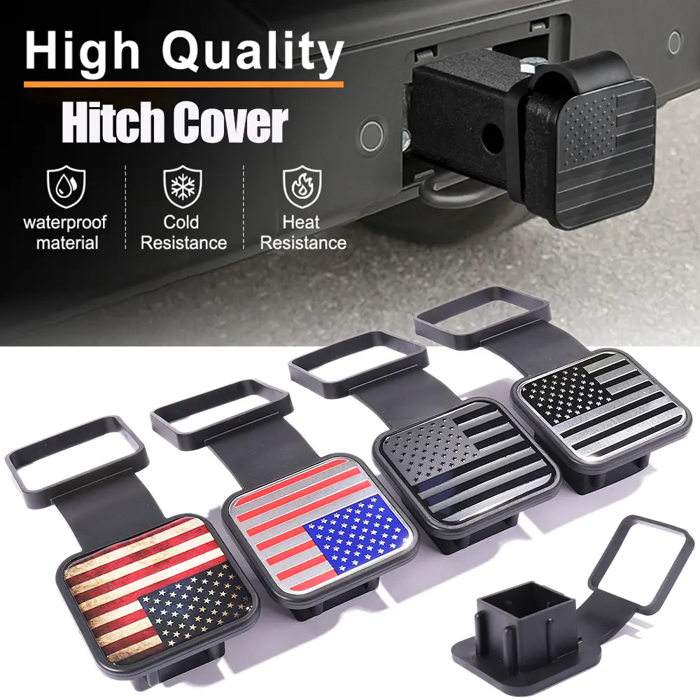 JTtrading Standard 2" Plastic & Aluminum Alloy USA Flag Tow Hitch Receiver Cover - Vehicle Accessories, Trailer Hitch Tube Plug Cap with 4-Way Flat Insert, Mudproof Black/Silver ATV Truck Exterior Accessory (Car Wash-Safe), Truck Accessories campingessent