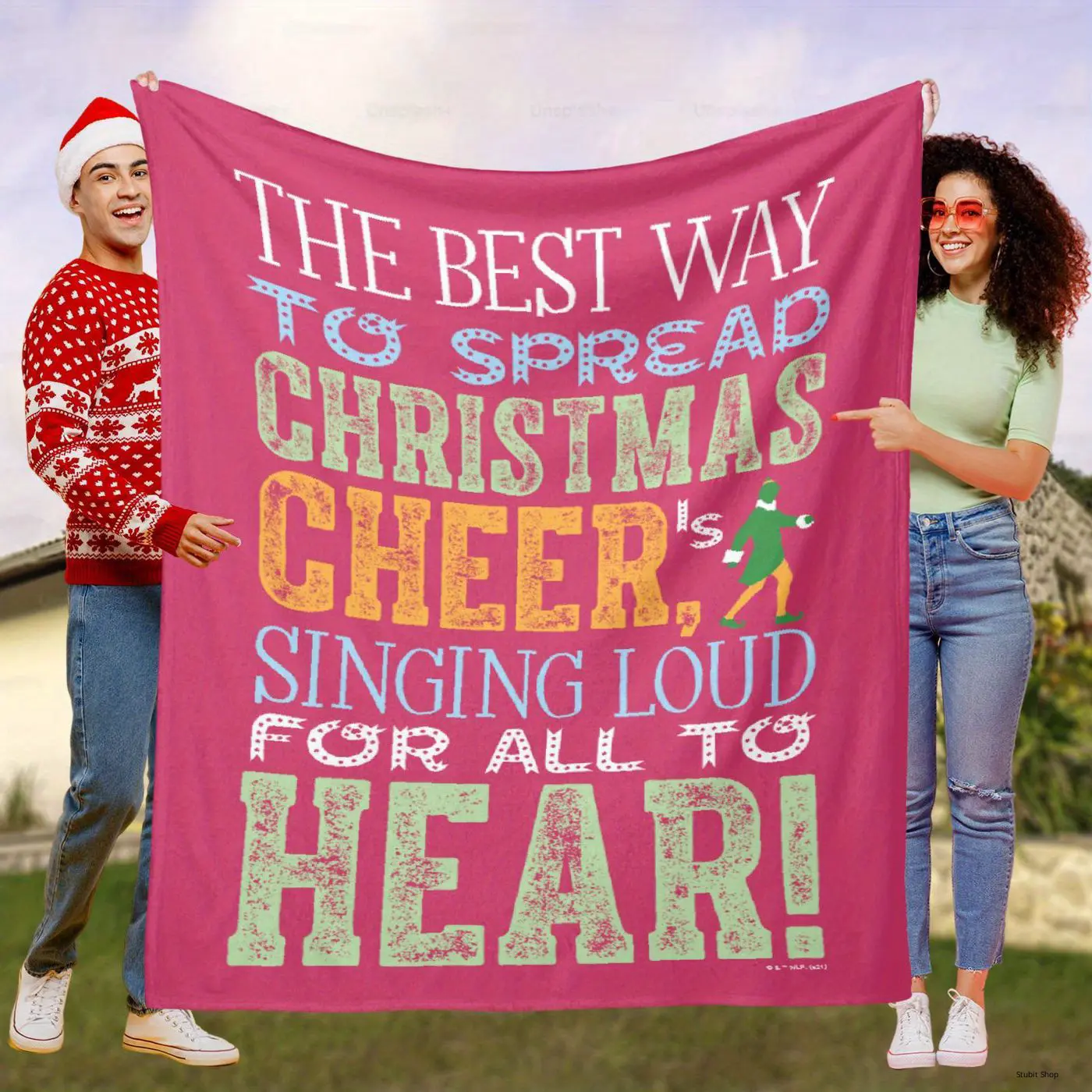 Spread Christmas Cheer with Buddy the Elf Cozy Flannel Print Fleece Blanket - Snuggle & Decorate Festively