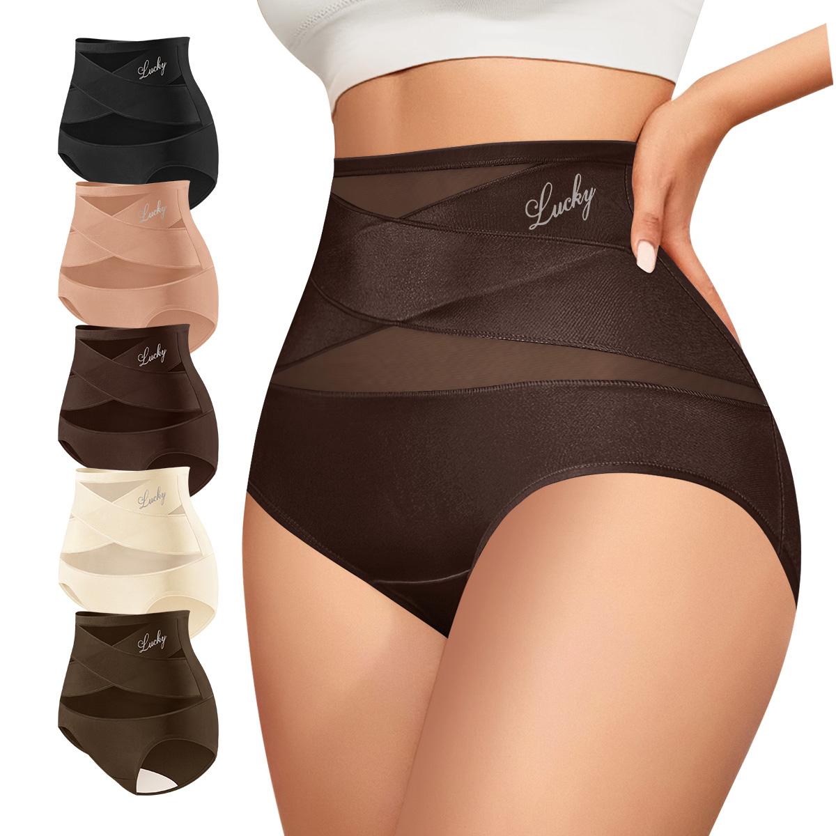【Pluz Size】Morelect 5 Pcs High Waisted Underwear for Women Tummy Control, Lightweight Panties with Lucky Charm, Breathable Mesh Panel Briefs, Comfy Invisible All Day Undies
