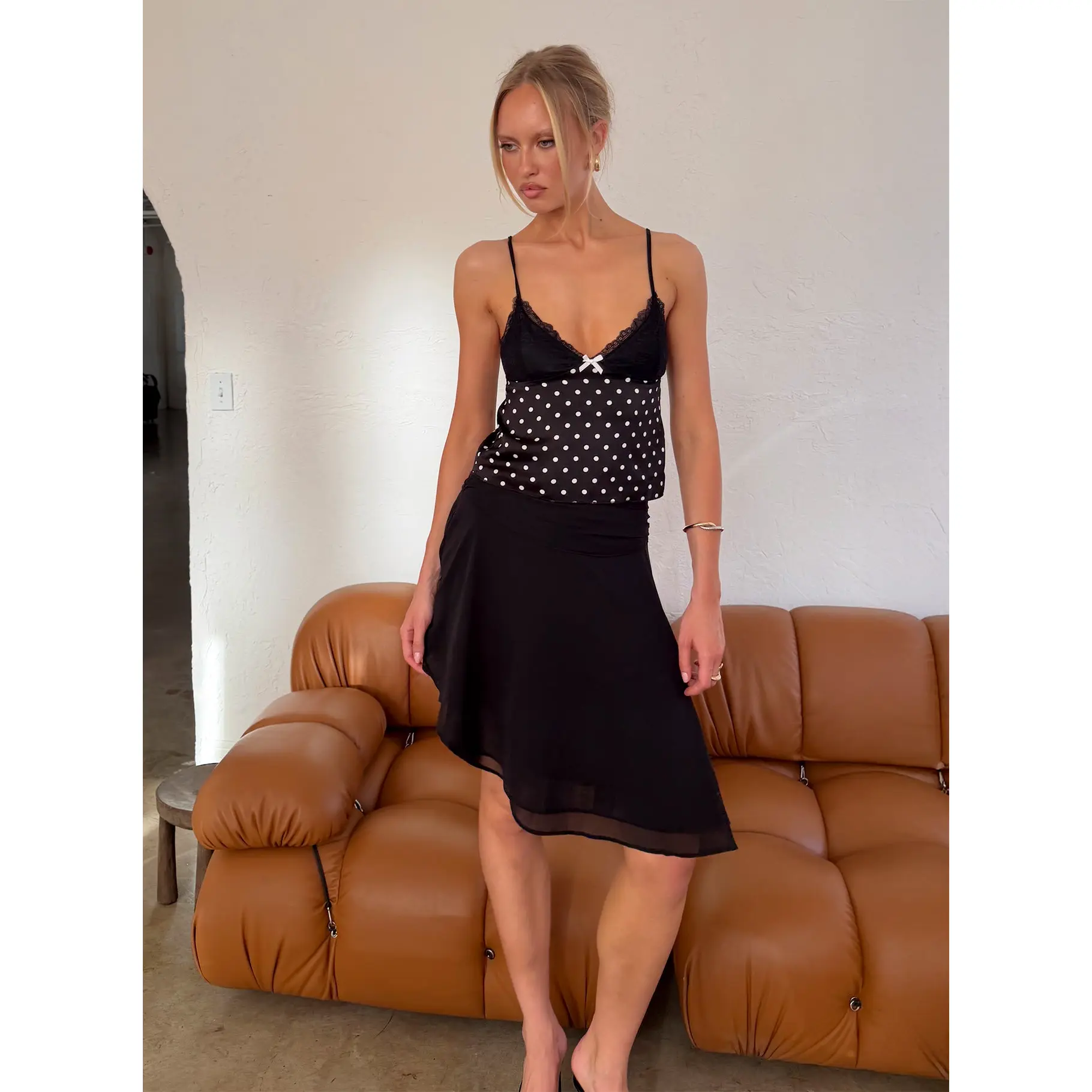 Evanescence Asymmetrical Midi Skirt Black