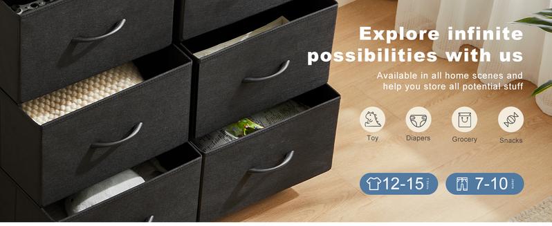 Sweet Furniture F Dresser - Fabric Storage Tower with 10 Drawers, Bedroom Drawer Dresser Organizer, Chest of Drawers with Fabric Bins, Steel Frame and Wood Top for Bedroom, Closet, Entryway Assembled