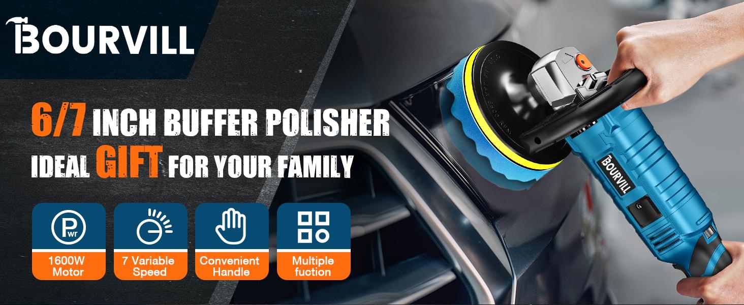 【3-year warranty】Buffer Polisher, 1600W 7 Inch Rotary Buffer Polisher Waxer, 7 Variable Speed 500-3300 RPM, Detachable Handle for Car, Boat Sanding, Polishing, Waxing Tool Box Tool Kit Heavy Duty#fathersdaygift