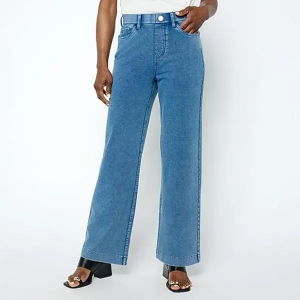 DG2 by Diane Gilman Knit Flex Denim Pull-On Wide-Leg Pant DG2 by Diane Gilman Knit Flex Denim Pull-On Wide-Leg Pant