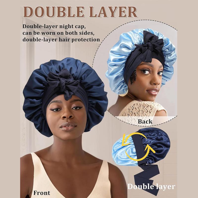 Double Layer Satin Bonnet for Sleeping Cap Women Reversible Hair Bonnets with 2PCS Hair Scrunchies Elastic Tie Band Nightcap Gifts for Women Double Layer Satin Bonnet for Sleeping Cap Women Reversible Hair Bonnets with 2PCS Hair Scrunchies Elastic Tie Band Nightcap Gifts for Women