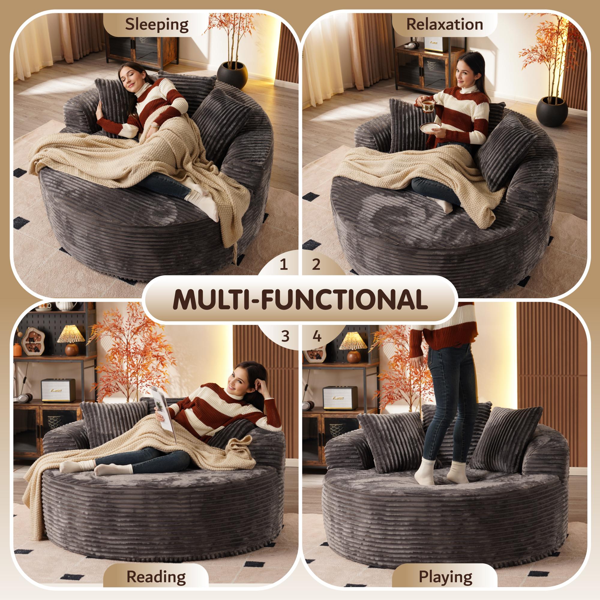 【3 Packages Shipping】Ovios 104" Modular Couch with Chaise and 59" W Oversized Round Sofa Bed - L-Shaped Sectional Sofa Set with Flexible Configuration, Plush Corduroy Cloud Velvet Fabric,No Assembly Required, 5 Seater