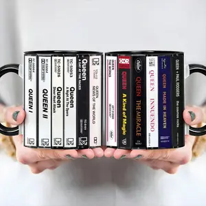 [Sale Up To 35%] Queen Albums Cassette Retro Music Accent Mug, Classic Rock Coffee Mug, Legendary Band Album Mug for Rock Fans