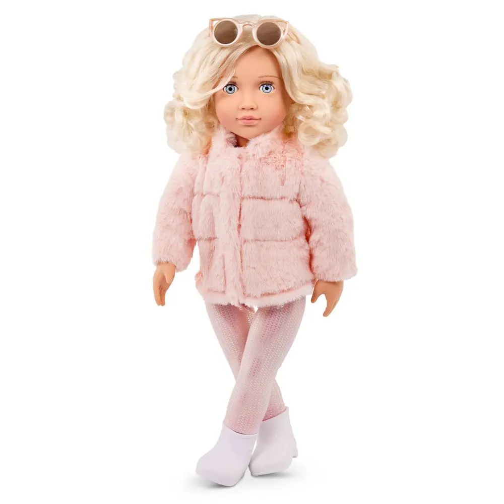 18" Our Generation Ava Unisex Fashion Doll - Plastic Poly Doll with Blonde Hair, Moving Eyes, Pink Coat, Sunglasses, Playful Look