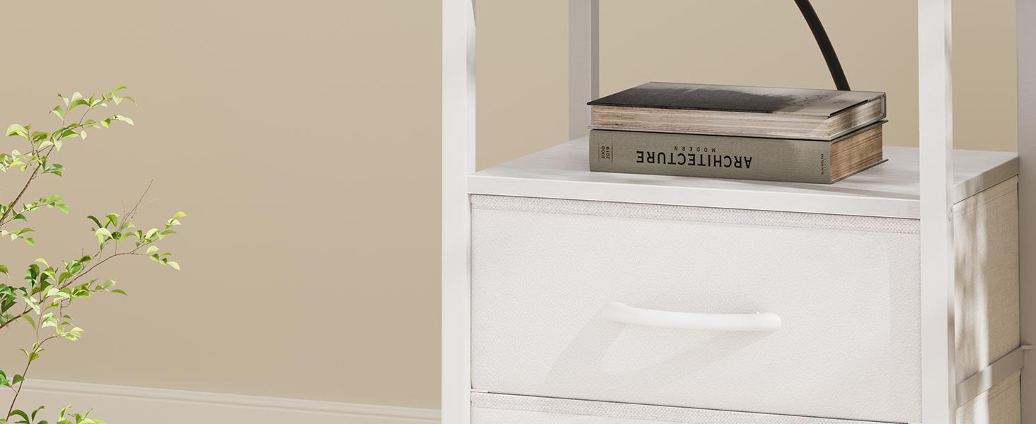 Nightstand with Charging Station and 2 Fabric Drawer, Bedside Table Furniture with USB Ports and Outlets