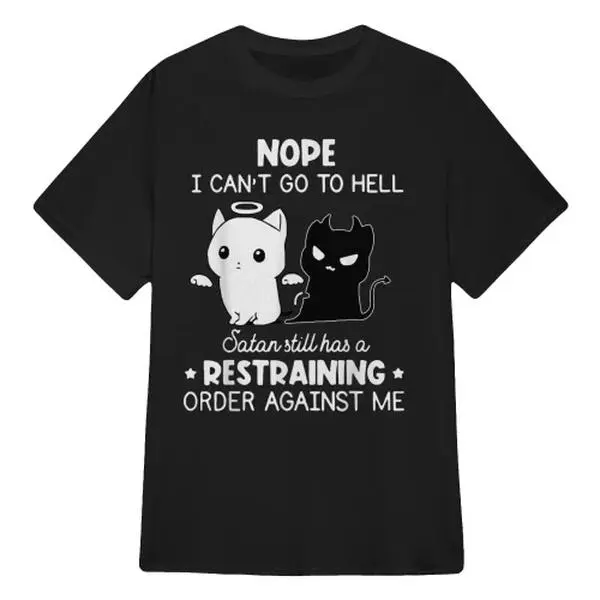 Unisex 100% Cotton Short Sleeve Crew Neck Graphic Apparel - Cute Angel Devil Kitty Print, Dark Funny Meme, Relaxed Fit, All Seasons Streetwear Sporty Sports Top, Vivid Print