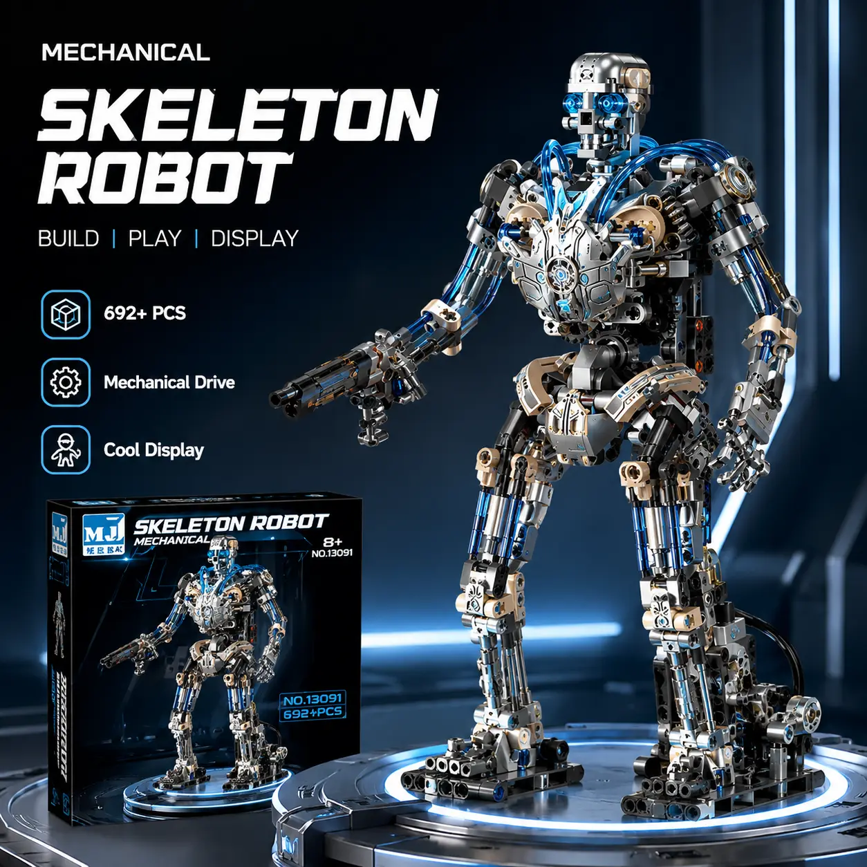 4-in-1 Mechanical Robot Building Set, Transformable Mecha Model Kit with LED Lights & Movable Joints