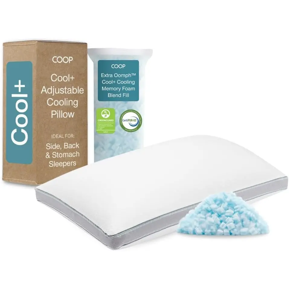 COOP Sleep Goods Cool+ Fully Adjustable Breathable Coop Pillow - Gel Memory Foam Core, Microfiber Oomph Fill, Cool-Touch Cover, Heat-Wicking Liner, Dual-Sided Feel, Custom Loft via Fill Add/Remove, Machine Washable, CertiPUR-US, GREENGUARD Gold Certified,