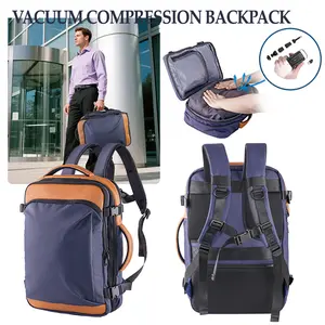 Vacuum Travel Backpack, Carry On Luggage with Compression Pump, 65L Expandable Airback with Compression Pump, Expandable Large Capacity Backpack for Travel，Waterproof Laptop Bag Ideal for Flight