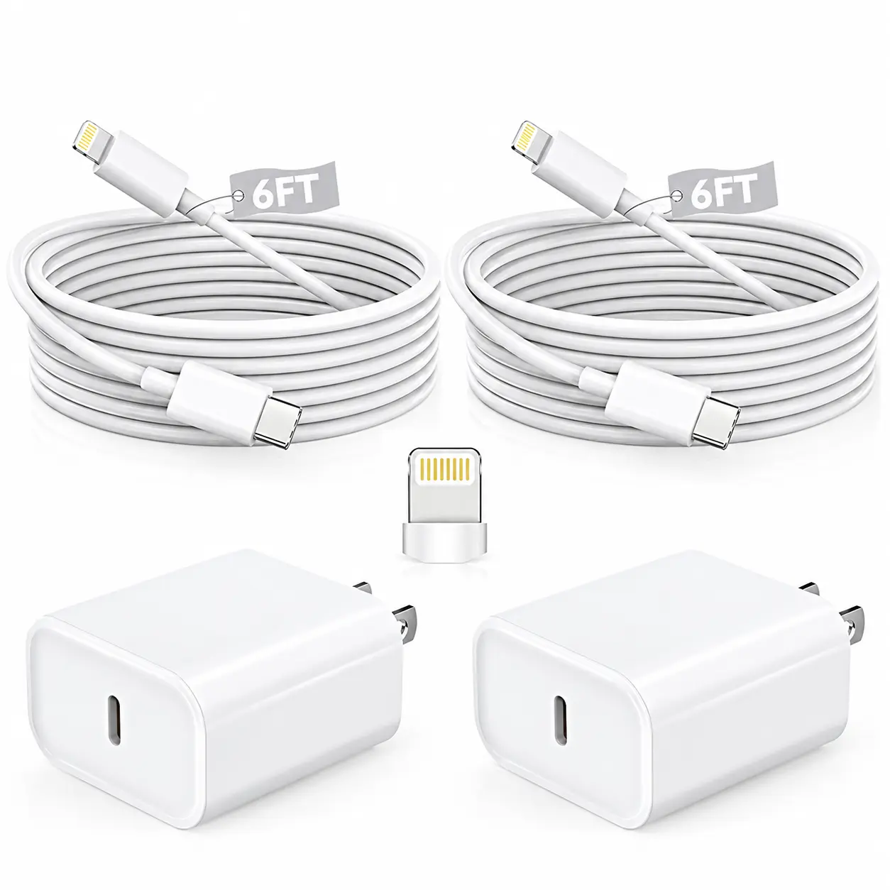 6FT Super Fast Charging 4-Pack Type-C Wall Charger Block with 4-Pack USB-C to Lightning Cable, PD Fast Charger for iPhone 14/13/12/12 Pro Max/11/Xs Max/XR/X, AirPods Pro, iPad – Ideal for Travel & Home