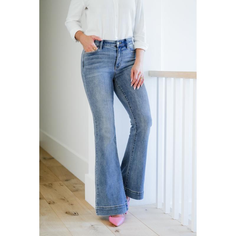 Multi-Inseam Mid-Rise Medium Wash Trouser Flare Jeans